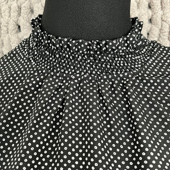 Vintage Inspired Pleione Black & White Polka Dot Ruffle Blouse Size Medium - Picture 5 of 12